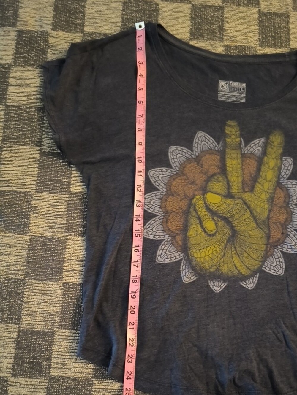 Curbside Women’s L Charcoal Graphic Tee w/ Peace Symbol -Hippie -love -Mandala - Picture 8 of 8